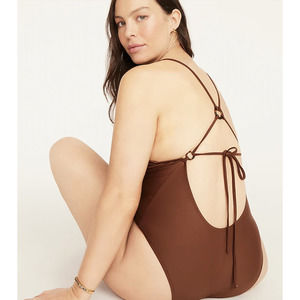 NWT  J. Crew O-ring V-neck one piece bathing swim suit brown | 16